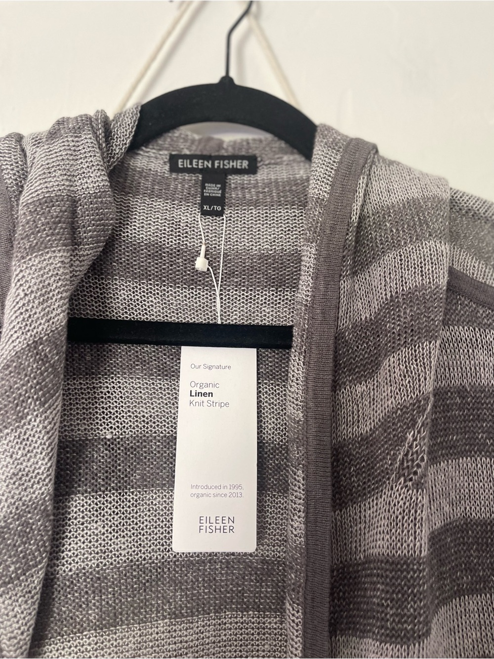 Eileen Fisher 100% Organic Linen Striped Open Cardigan - Picture 2 of 4